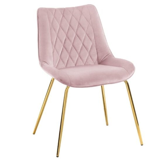 Růžová sametová jídelní židle MICADONI BARREN se zlatou podnoží