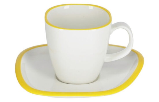 Bílo žlutý porcelánový šálek a podšálek Kave Home Odalin 200 ml