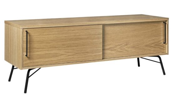 Dubový TV stolek Woodman Ashburn s černou kovovou podnoží 145 x 44 cm