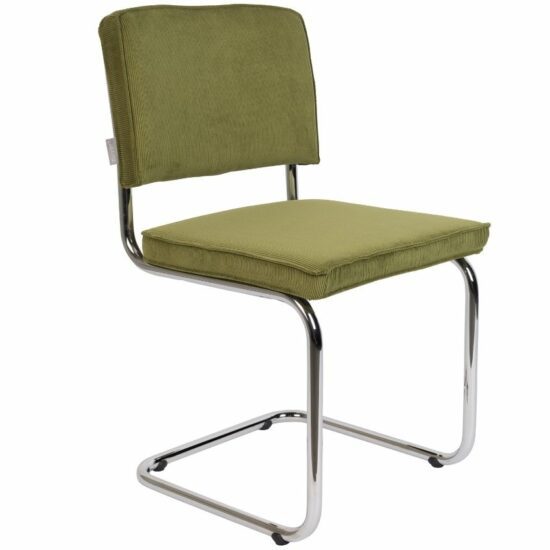 Zelená manšestrová jídelní židle ZUIVER RIDGE RIB s lesklým rámem