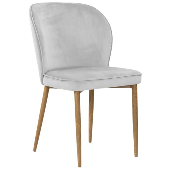 Concept design Stříbrná sametová jídelní židle Anya s dubovou podnoží