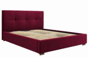 Vínově červená sametová postel MICADONI SAGE 160 x 200 cm