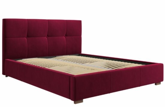 Vínově červená sametová postel MICADONI SAGE 140 x 200 cm