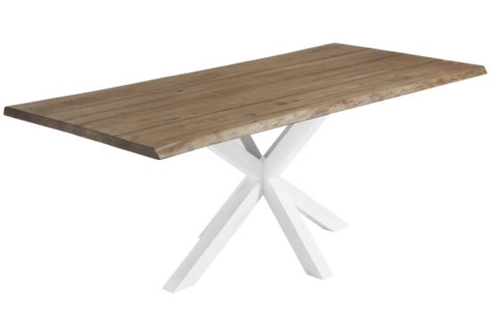 Masivní tmavý dubový jídelní stůl Kave Home Argo 220 x 100 cm s bílou kovovou podnoží
