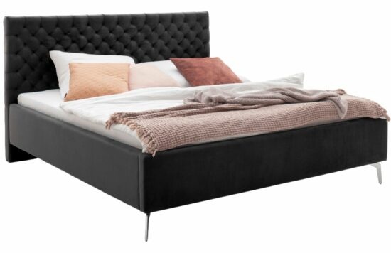 Černá sametová dvoulůžková postel Meise Möbel La Maison 160 x 200 cm s chromovanou podnoží