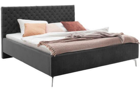 Antracitově šedá sametová dvoulůžková postel Meise Möbel La Maison 160 x 200 cm s chromovanou podnoží