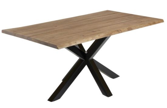 Masivní tmavý dubový jídelní stůl Kave Home Argo 180 x 100 cm s černou kovovou podnoží