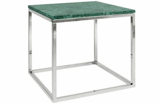 Zelený mramorový odkládací stolek TEMAHOME Prairie 50 x 50 cm s chromovanou podnoží
