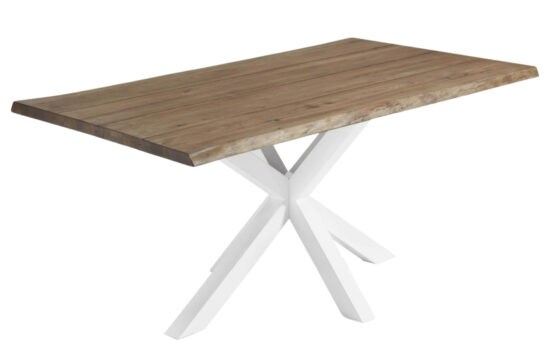 Masivní tmavý dubový jídelní stůl Kave Home Argo 180 x 100 cm s bílou kovovou podnoží