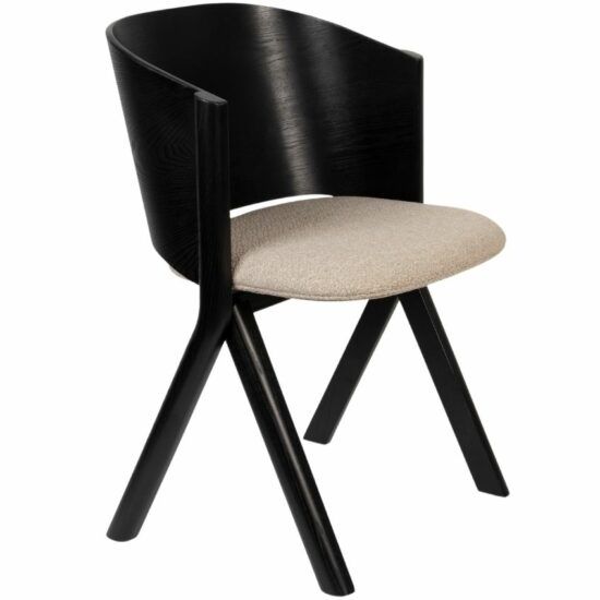 Černá jasanová jídelní židle Banne Twigs s šedým sedákem