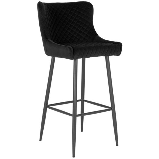 Nordic Living Černá sametová barová židle Leonie 75 cm