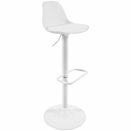Bílá koženková barová židle Kave Home Orlando s bílou podnoží 60-82 cm
