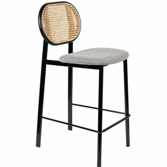 Šedá látková barová židle ZUIVER SPIKE 65 cm s ratanovým opěradlem