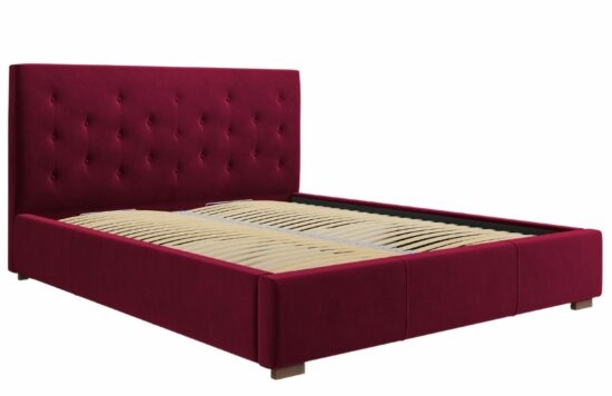 Vínově červená sametová postel MICADONI SERI 140 x 200 cm
