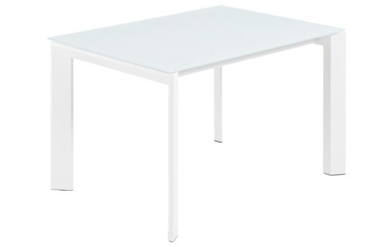 Bílý skleněný rozkládací jídelní stůl Kave Home Axis 120/180 x 80 cm