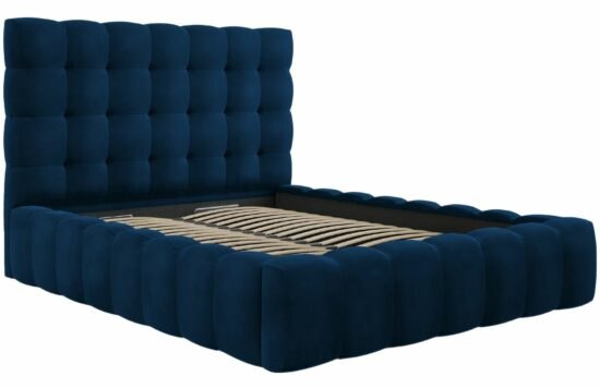 Královsky modrá sametová dvoulůžková postel MICADONI Mamaia 160 x 200 cm s úložným prostorem