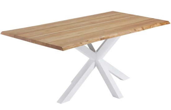 Masivní dubový jídelní stůl Kave Home Argo 160 x 90 cm s bílou kovovou podnoží