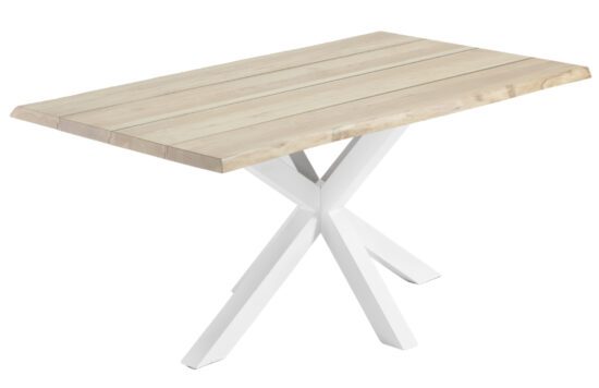 Masivní světlý dubový jídelní stůl Kave Home Argo 220 x 100 cm s bílou kovovou podnoží