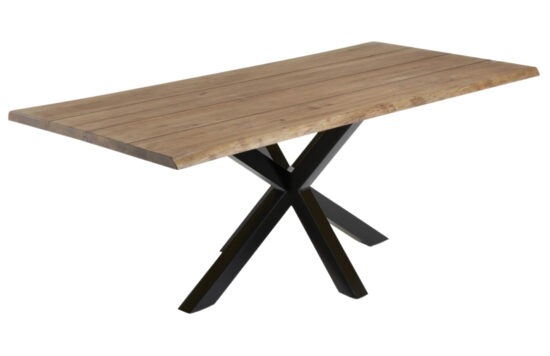 Masivní tmavý dubový jídelní stůl Kave Home Argo 220 x 100 cm s černou kovovou podnoží