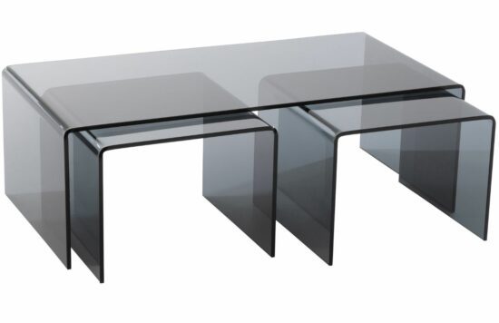Set tří černých skleněných konferenčních stolků J-line Jarred 50x50 / 50x50 / 120x60 cm
