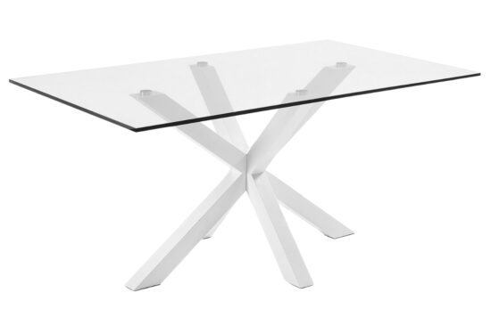 Skleněný jídelní stůl Kave Home Argo 160 x 90 cm s bílou kovovou podnoží
