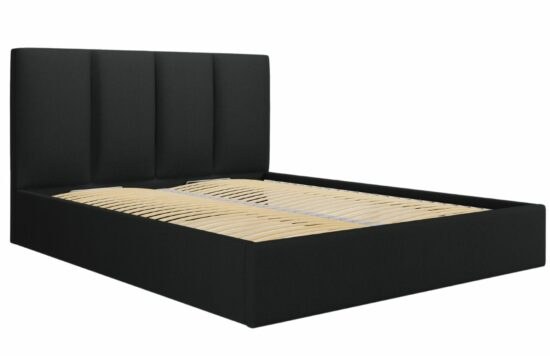 Černá látková dvoulůžková postel MICADONI Pyla 160 x 200 cm s úložným prostorem