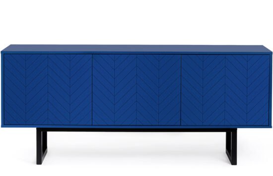 Tmavě modrá dřevěná komoda Woodman Camden s březovou podnoží 175 x 45 cm