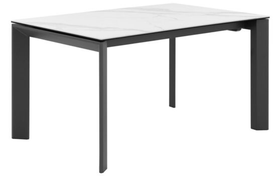 Bílý keramický rozkládací jídelní stůl Somcasa Lisa 140/200 x 90 cm s černou podnoží