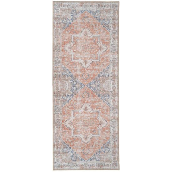 Nordic Living Modro oranžový koberec Shola 80 x 200 cm s orientálními vzory