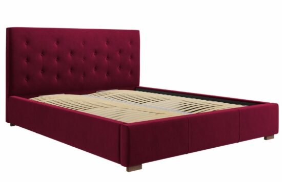 Vínově červená sametová postel MICADONI SERI 180 x 200 cm