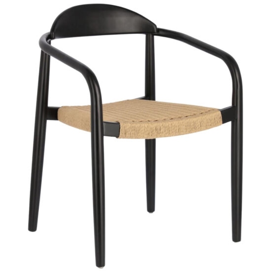 Černá dřevěná jídelní židle Kave Home Nina s béžovým výpletem