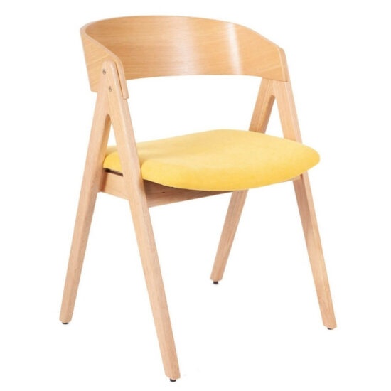 Přírodní dřevěná jídelní židle Somcasa Rina s hořčicově žlutým sedákem
