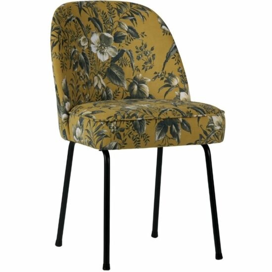 Hoorns Žlutá sametová jídelní židle Tergi s květinovým vzorem