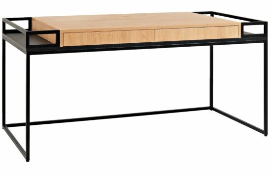 Nordic Design Černý kovový pracovní stůl Hugo 160 x 78 cm s dubovým dekorem