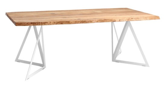 Nordic Design Přírodní masivní jídelní stůl Geometric 200x100 cm s bílou podnoží