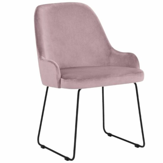 Růžová sametová jídelní židle MICADONI OLIVINE