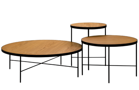 Set tří dubových konferenčních stolků MICADONI STEPPE 90/60/43 cm