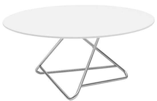 Bílý lakovaný konferenční stolek Softline Tribeca 90 cm s chromovou podnoží