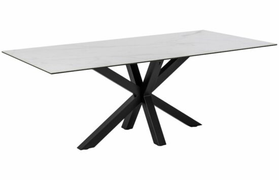 Scandi Bílý mramorový jídelní stůl s kovovou podnoží Skyline 200 x 100 cm