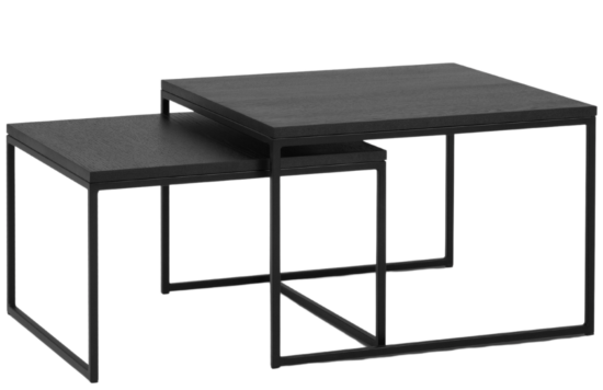 Set dvou černých dubových konferenčních stolků MICADONI VELD 60 x 60/50 x 50 cm