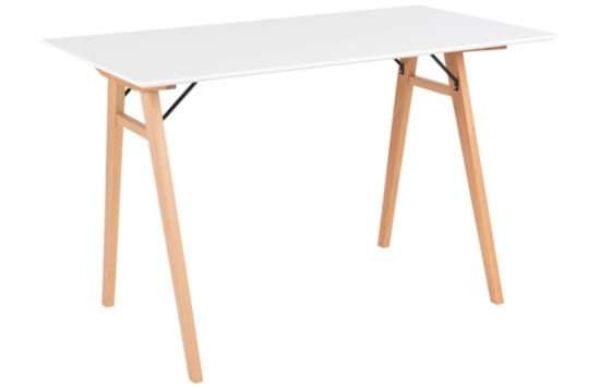 Nordic Living Bílý dřevěný pracovní stůl Vinay 120 cm s přírodní podnoží