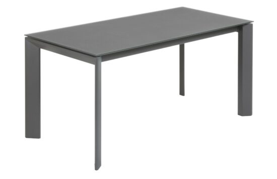 Tmavě šedý skleněný rozkládací jídelní stůl Kave Home Axis 160/220x90 cm