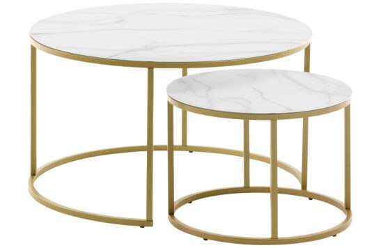 Set dvou bílých skleněných konferenčních stolků Kave Home Leonor 80/50 cm