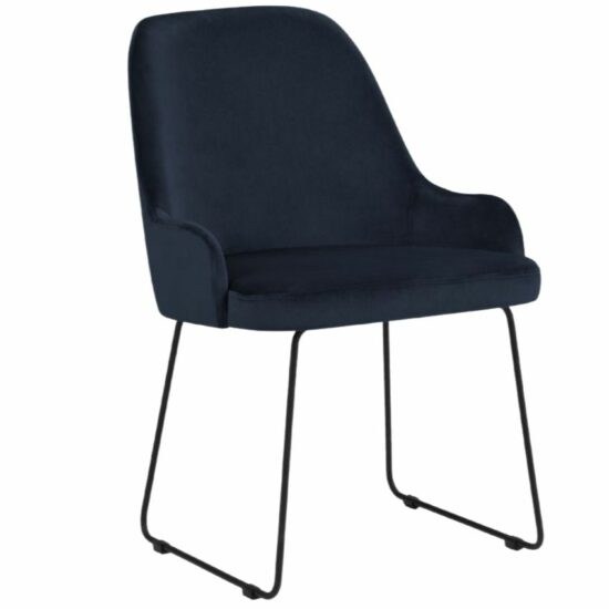 Tmavě modrá sametová jídelní židle MICADONI OLIVINE
