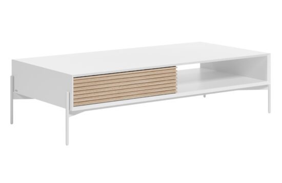 Bílý jasanový konferenční stolek Kave Home Marielle 147 x 70 cm s kovovou podnoží