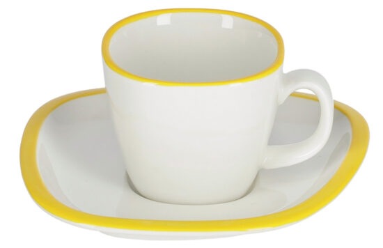 Bílo žlutý porcelánový šálek a podšálek Kave Home Odalin 90 ml