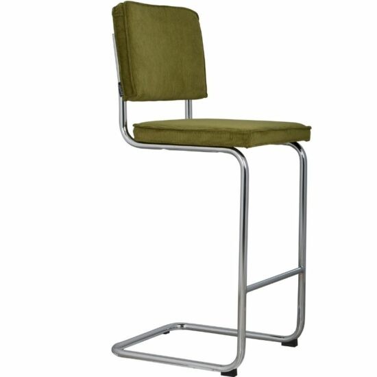 Zelená manšestrová barová židle ZUIVER RIDGE RIB 75 cm