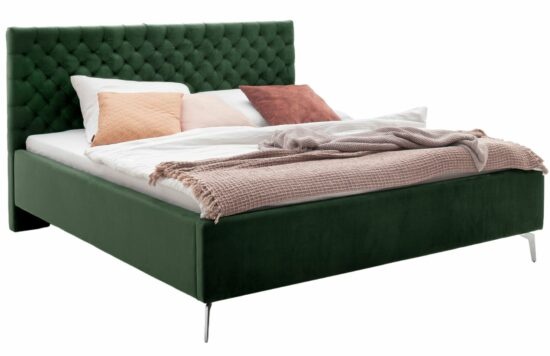 Tmavě zelená sametová dvoulůžková postel Meise Möbel La Maison 180 x 200 cm s chromovanou podnoží