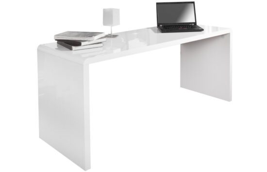 Moebel Living Bílý lesklý dřevěný pracovní stůl Bersh 140 x 60 cm