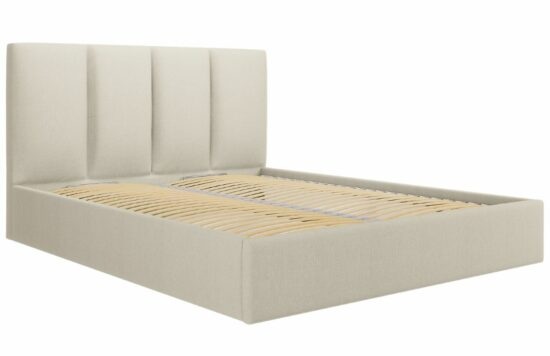 Béžová látková dvoulůžková postel MICADONI Pyla 180 x 200 cm s úložným prostorem